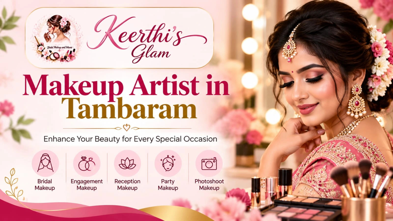 Engagement Makeup Artist in Tambaram styling a bride for her engagement ceremony